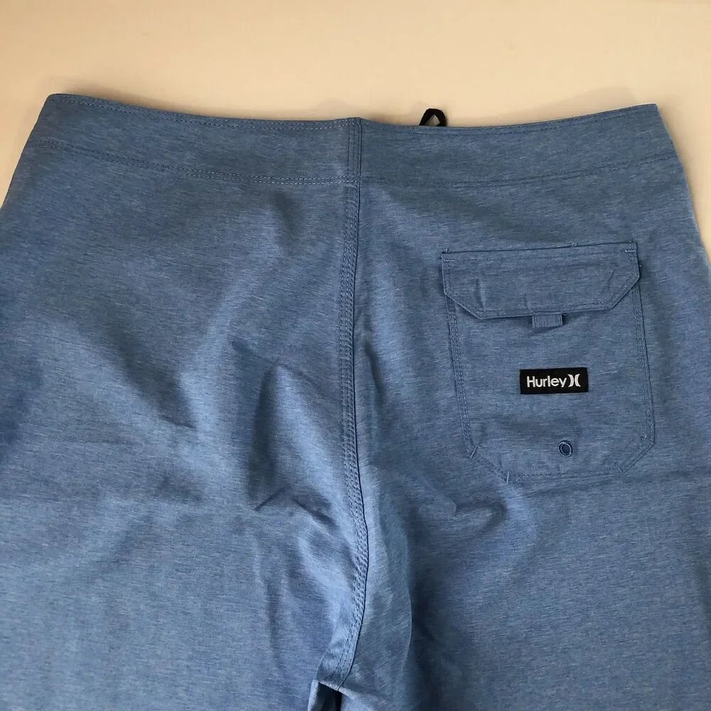 Hurley Mens Board-shorts Heather Blue Drawstring Swim Shorts Size 32